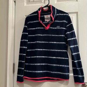 Navy and white striped long sleeve jacket